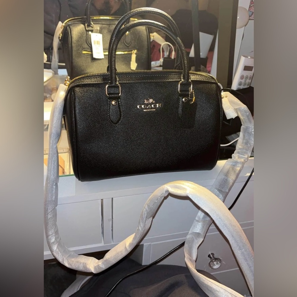 NWT Coach CH282 Rowan Satchel Crossbody Bag in Crossgrain Leather Black